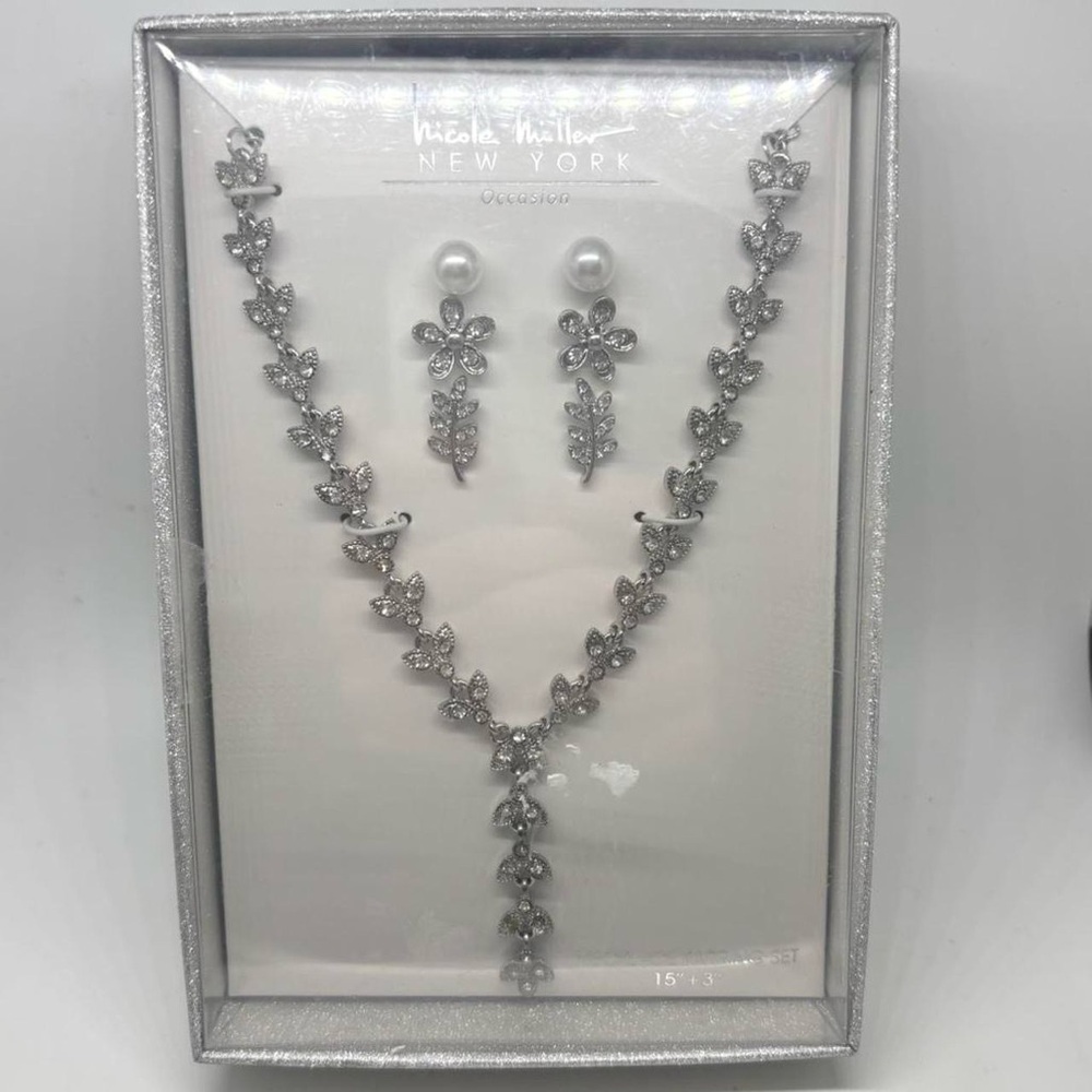 Nicole Miller Silver Floral Necklace and Earring Set
